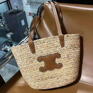 Large Triomphe Classic Panier Straw Raffia Bag Tote NEW
